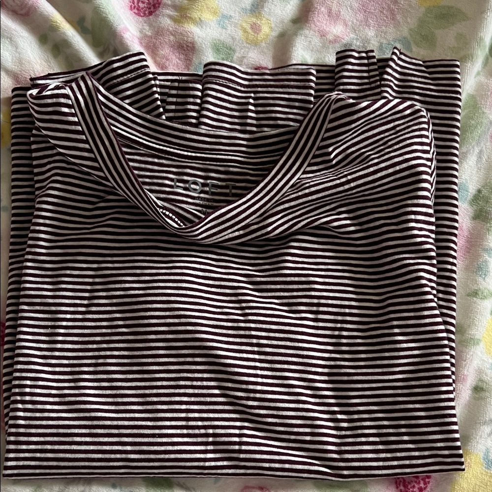 LOFT Striped Long Sleeve Tee in White and Dark Brown